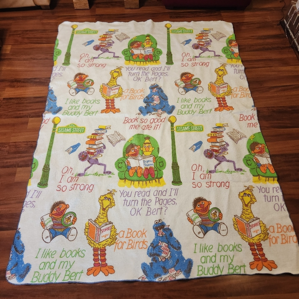 Vintage Sesame Street Story Book Fleece Twin Bed Blanket